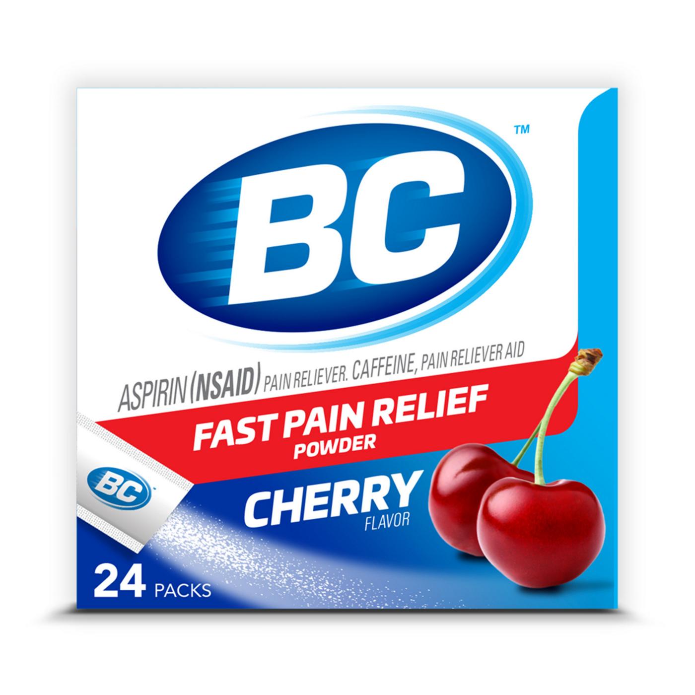 BC Powder Cherry Pain Reliever – Fast-Acting 845mg Aspirin & 65mg Caffeine – 24 Individual Stick Packs