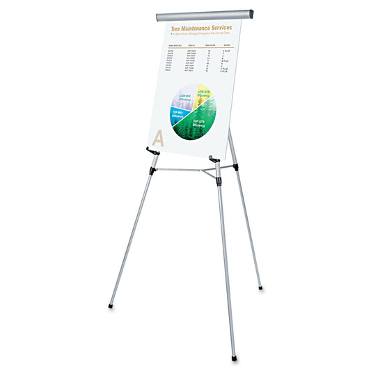 Universal 3-Leg Telescoping Easel with Pad Retainer, Adjusts 34" to 64", Aluminum, Silver