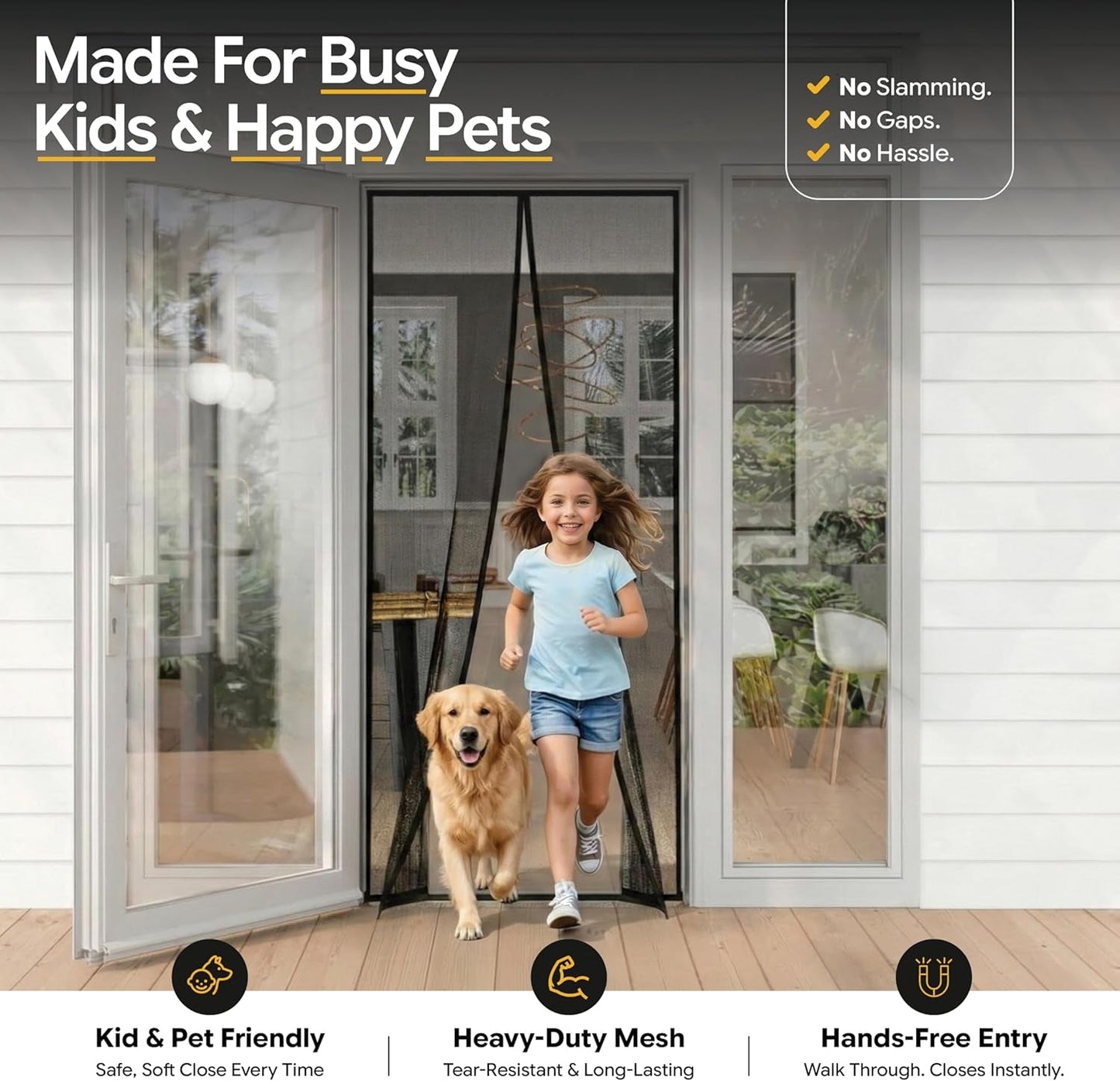 AUGO Heavy Duty Magnetic Screen Door - Self-Sealing Mesh for Ultimate Bug Protection - Ideal for Kids and Pets - 38" x 83" with Innovative Stay Open Feature