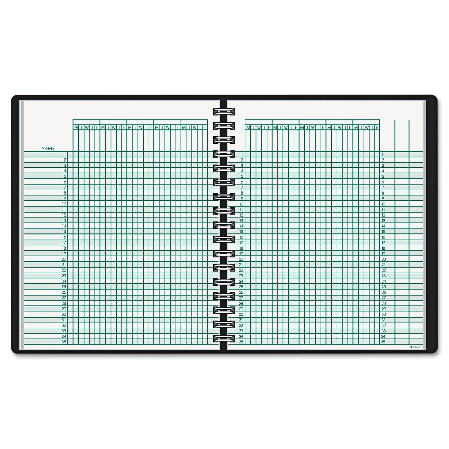 AT-A-GLANCE Undated Class Record Book, Nine to 10 Week Term: Two-Page Spread (35 Students), 10.88 x 8.25, Black Cover