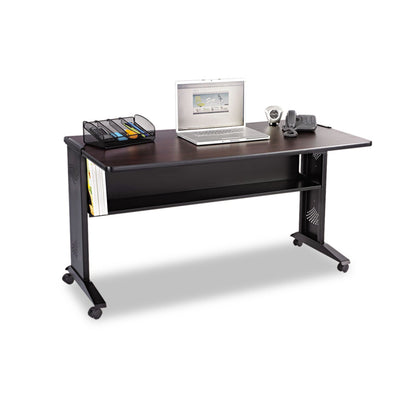 Safco Mobile Computer Desk with Reversible Top, 53.5" x 28" x 30", Mahogany/Medium Oak/Black