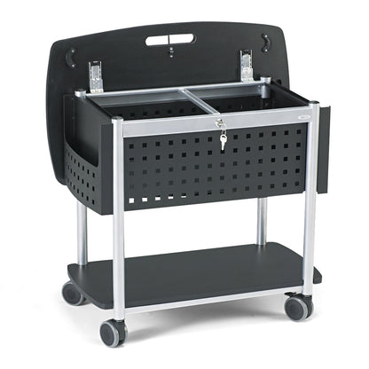 Safco Scoot Mobile File, Metal, 2 Shelves, 2 Bins, 29.75" x 18.75" x 27", Black/Silver
