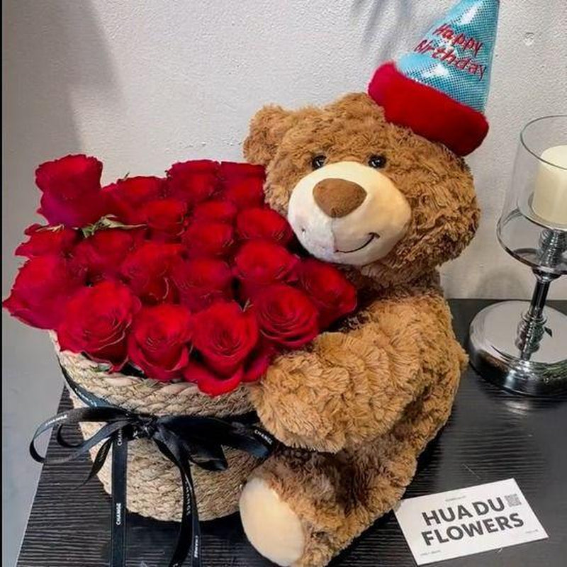 Valentine’S Day Teddy Bear with Eternal Rose Bouquet, Preserved Flower Plush Bear, Romantic Birthday Gift for Her Gift Sets