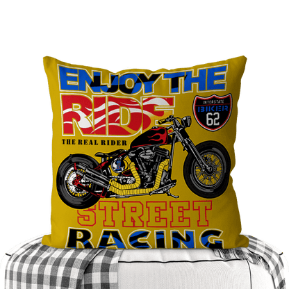 Motorcycle-Themed Double-Sided Square Pillow