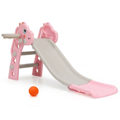 3-in-1 Kids Slide Baby Play Climber Slide Set with Basketball Hoop