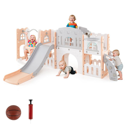 10-in-1 Toddler Swing and Slide Set Climber Playset with Basketball Hoop