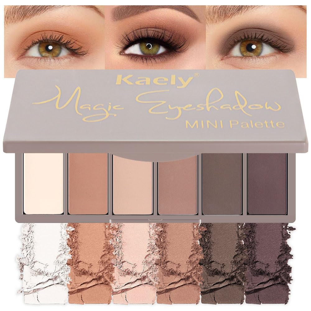 Kaely 6 Colors Mini Rose Pink Eye Shadow Palette Makeup, Mauve Plum Matte Shimmer Eyeshadow Palette for Older Women Highly Pigmented Waterproof, Paleta De Sombras De Ojos, Vegan & Cruelty-Free, 04