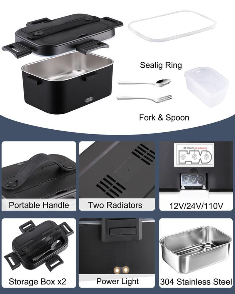 Electric Lunch Box Food Heater 80W，12V/24V/110V Self Heating Lunchboxfor Work/Car/Truck with Insulated Bag，1.5/1.8L,Dealsforyoudays