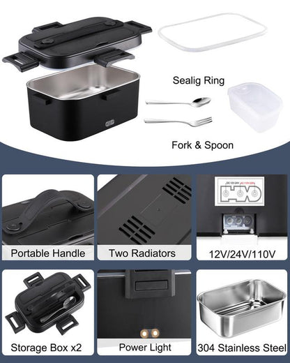 Electric Lunch Box Food Heater 80W，12V/24V/110V Self Heating Lunchboxfor Work/Car/Truck with Insulated Bag，1.5/1.8L,Dealsforyoudays