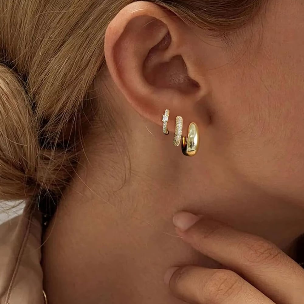 Dainty Huggie Hoop Earrings -3 Pairs