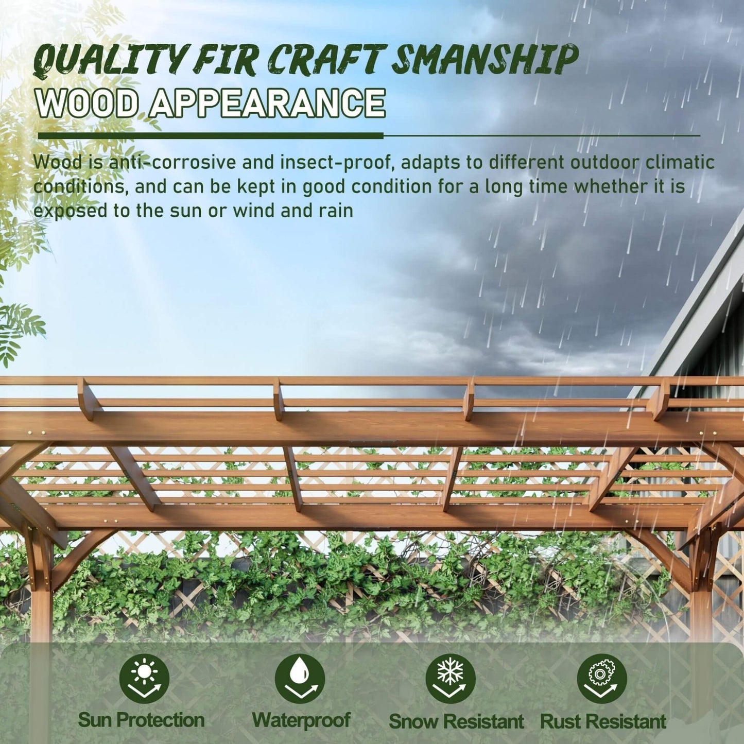 [10X12FT] Alora Premium Extra Large Outdoor Weather-Resistant Wooden Grape Pergola (SAK16278)