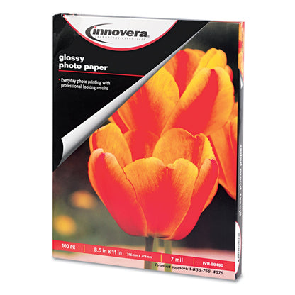 Innovera Glossy Photo Paper, 7 mil, 8.5 x 11, Glossy White, 100/Pack
