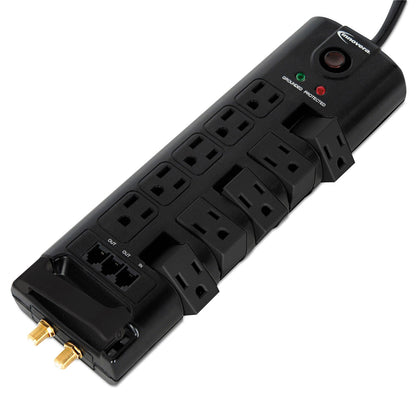 Innovera Surge Protector, 10 AC Outlets, 6 ft Cord, 2,880 J, Black