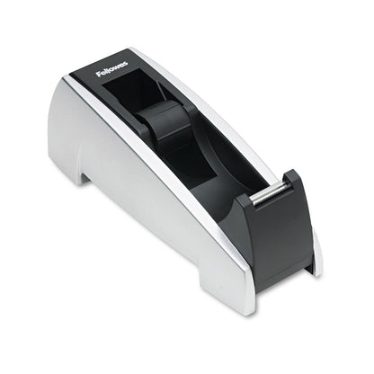 Fellowes Office Suites Desktop Tape Dispenser, Heavy Base, 1" Core, Plastic, Black/Silver