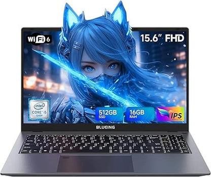 2025 Gaming Laptop,15.6" Full HD IPS Display, Inter Core I5-1240P (Up to 4.4Ghz), 16GB DDR4 512GB SSD, Win 11 Gaming Laptop, Fingerprint, Backlit KB, Wifi 6, BT5
