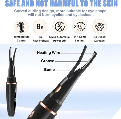 Heated Eyelash Curlers - 2 in 1 Clip- Type Heated Lash Curler Best Seller Electric Eyelash Curler LED Display 3 Temp Settings for Makeup Tools USB Rechargeable Natural Curling 24H Long Lasting 2A