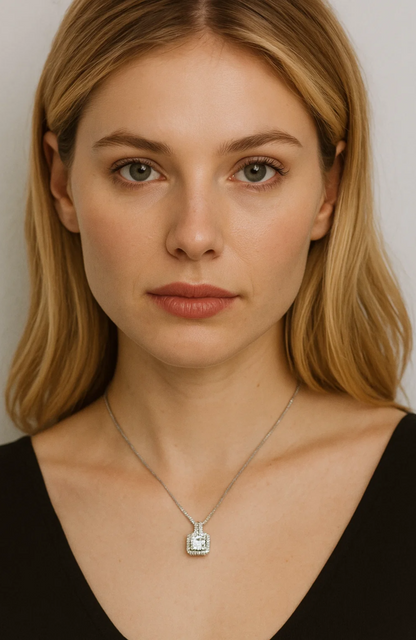 Two Carat Halo Cubic Zirconia Pendant Necklace