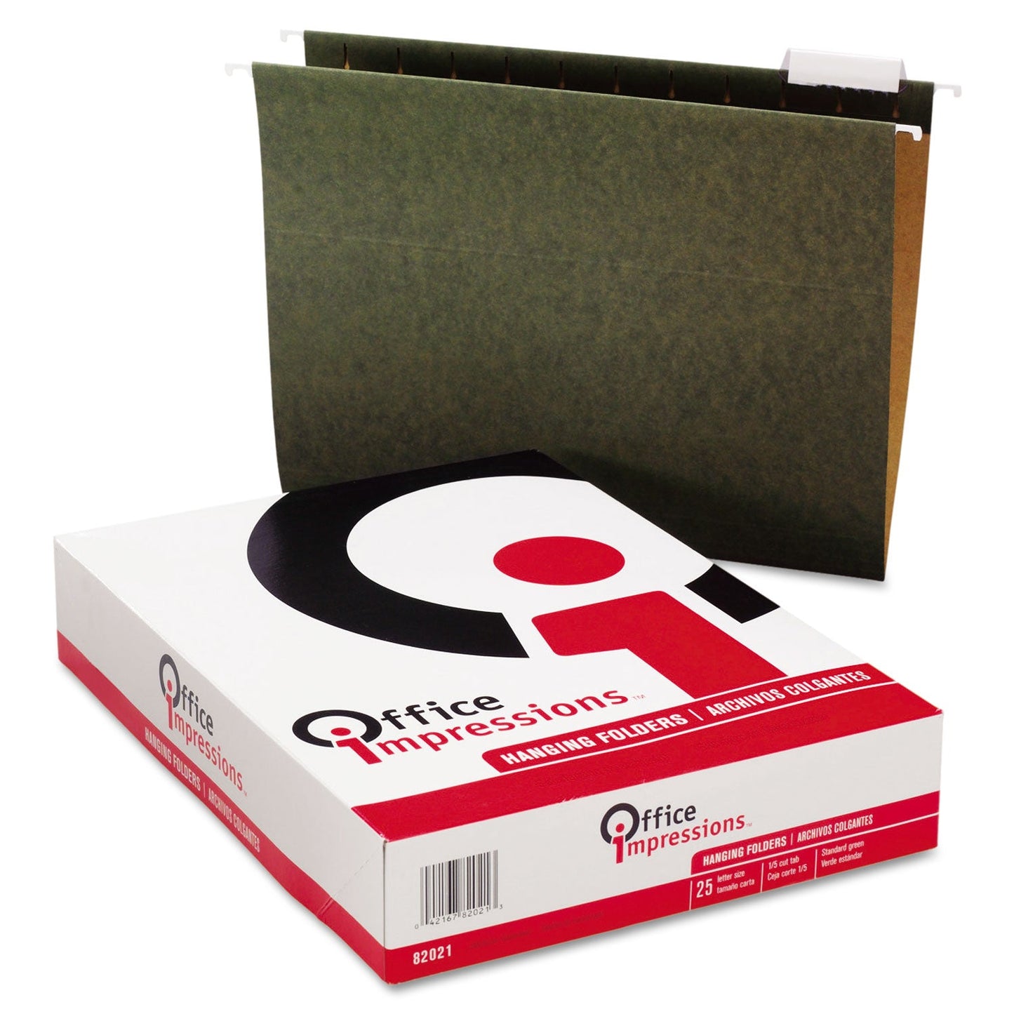 Office Impressions Hanging File Folders, Letter Size, 1/5-Cut Tabs, Standard Green, 25/Box