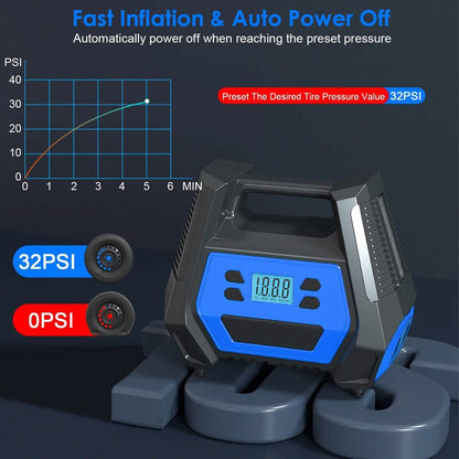 120W Max Power Portable Tire Pump with Digital Display LED Light