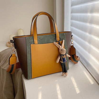 Women's Vegan Leather Tote Bag | Contrast Patchwork Crossbody Bag