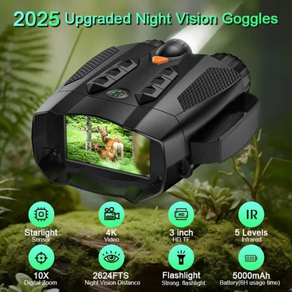 Nitehawk 4K Night Vision Binoculars - 10X Zoom, Rechargeable, 32GB SD Card Included - Perfect Cool Tech Gadgets for Camping and Boating - Ideal Gifts for Men, Dads, and Husbands!