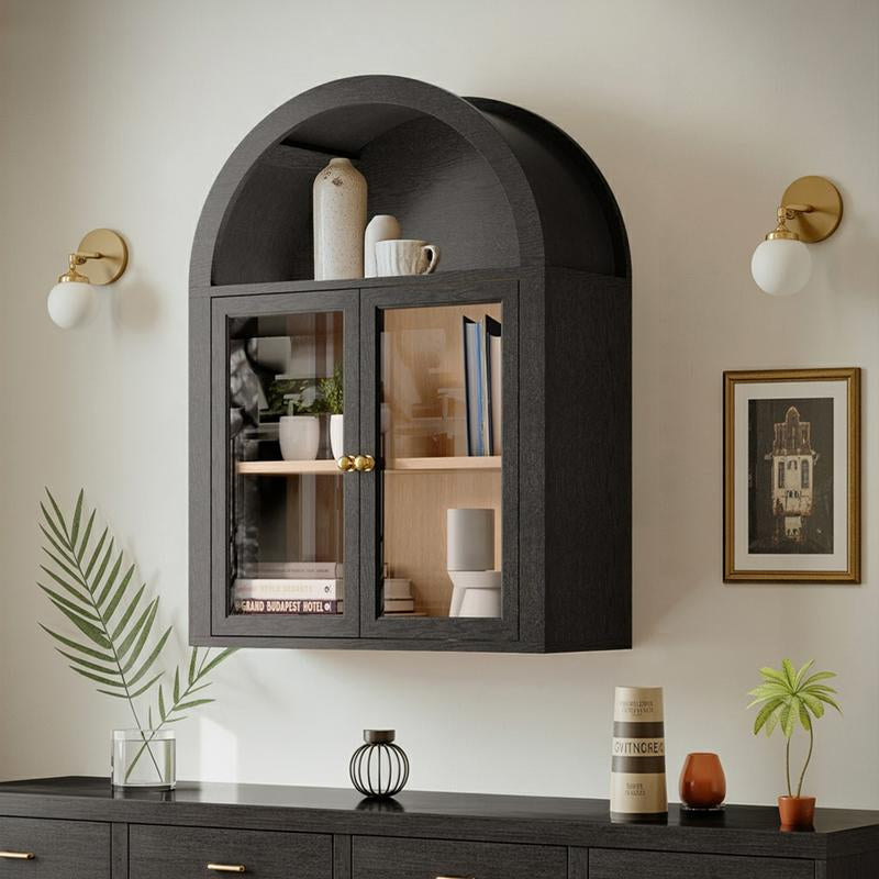 Arched Wall Mounted Medicine Cabinets with Tempered Glass Doors,Bathroom Cabinet with Adjustable Shelf for Kitchen,Living Room