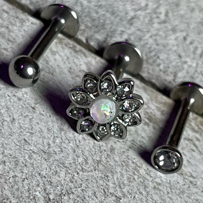 16G 5/16 White Faux Opal Flower Labret Set of 3