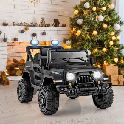 12V Kids Ride on Truck Car with Remote Control Threaded Wheels and 3 Speeds-Black