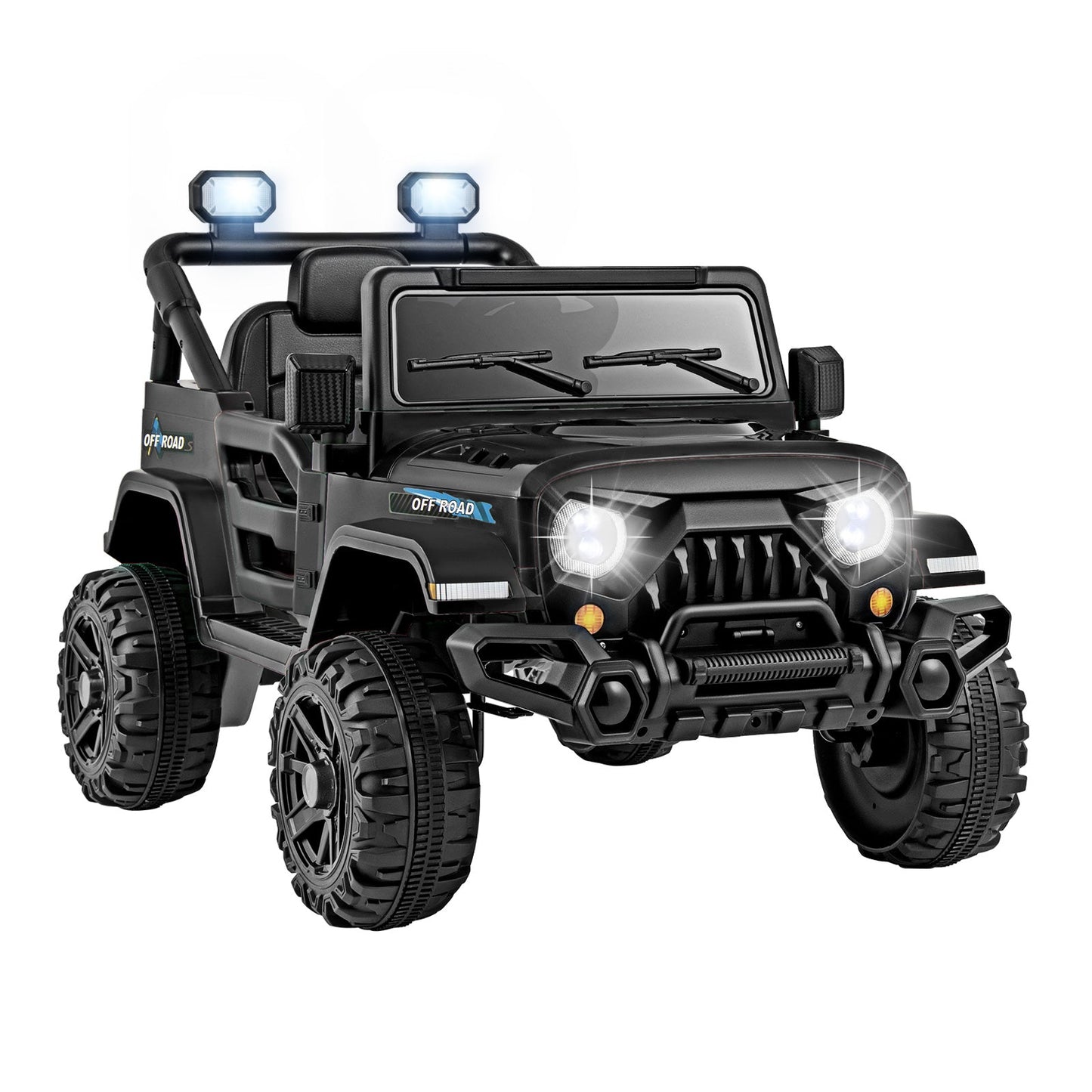 12V Kids Ride on Truck Car with Remote Control Threaded Wheels and 3 Speeds-Black