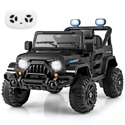 12V Kids Ride on Truck Car with Remote Control Threaded Wheels and 3 Speeds-Black