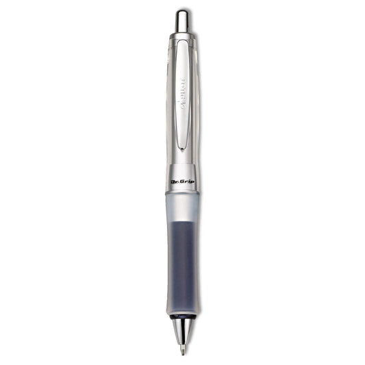 Pilot Dr. Grip Center of Gravity Ballpoint Pen, Retractable, Medium 1 mm, Black Ink, Silver/Charcoal Grip Barrel