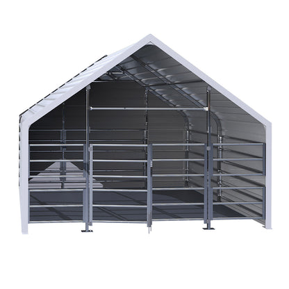 13ftx13ft Metal Livestock Shelter with Enclosed Rear Panel