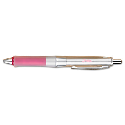 Pilot Dr. Grip Center of Gravity Breast Cancer Awareness Ballpoint Pen, Retractable, Medium 1mm, Black Ink, Silver/Pink Barrel