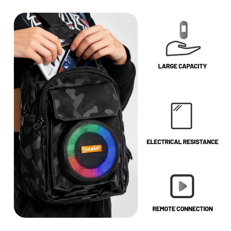 Trendy Outdoor Speaker Backpack, Portable Bluetooth Audio, Storage Space, Charging Power & FM Player – Designed for Camping, Hiking & Adventure Trips