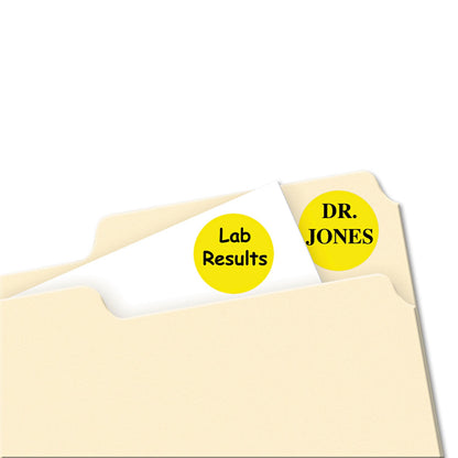Avery Printable Self-Adhesive Removable Color-Coding Labels, 0.75" dia, Yellow, 24/Sheet, 42 Sheets/Pack, (5462)
