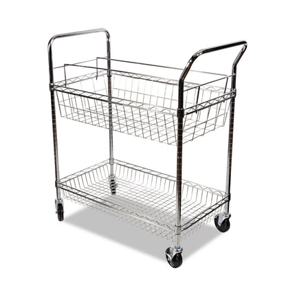 Alera Carry-all Mail Cart, Metal, 1 Shelf, 1 Bin, 34.88" x 18" x 39.5", Silver