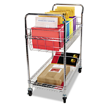 Alera Carry-all Mail Cart, Metal, 1 Shelf, 1 Bin, 34.88" x 18" x 39.5", Silver