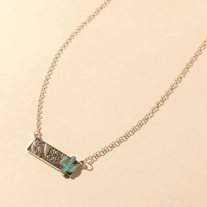 Myra Cowgirl cactus Charm Necklace for Women in Moonlit and Turquoise