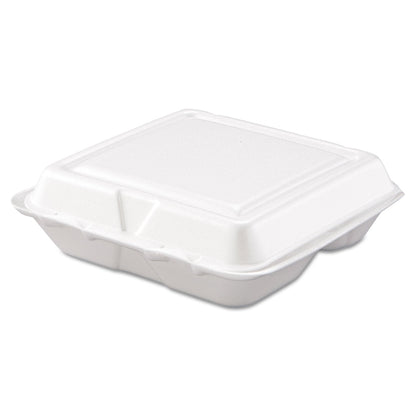 Dart Foam Hinged Lid Containers, 3-Compartment, 7.5 x 8 x 2.3, White, 200/Carton