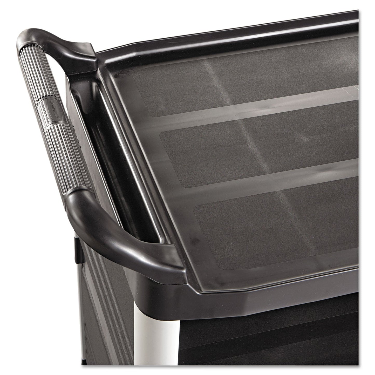 Rubbermaid Xtra Utility Cart with Enclosed Back/End Panels, Plastic, 3 Shelves, 300 lb Capacity, 20" x 40.63" x 37.8", Black