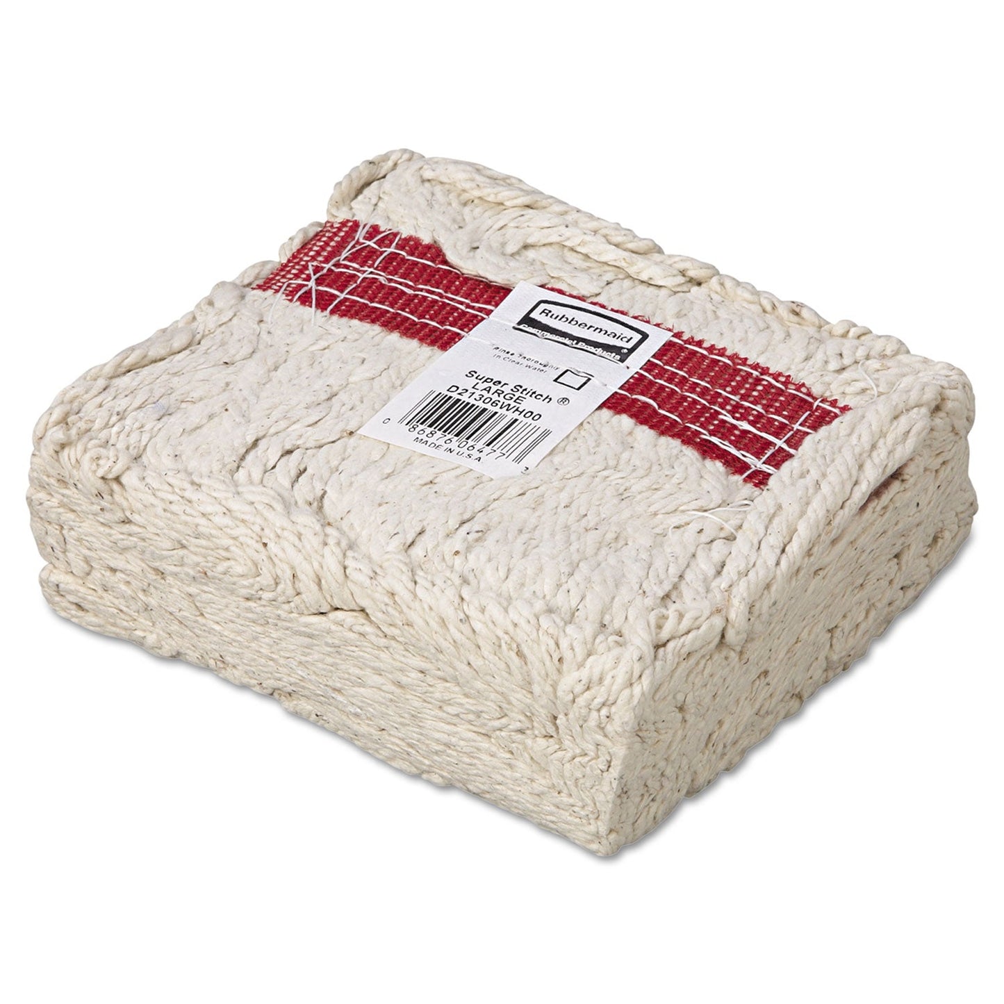 Rubbermaid Super Stitch Blend Mop Head, Large, Cotton/Synthetic, White, 6/Carton