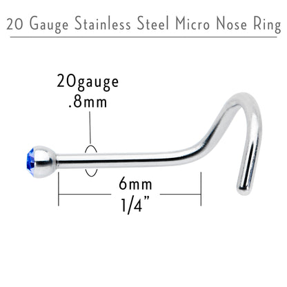 20G Stainless Steel Sapphire Blue Gem Micro Nose Ring Twister