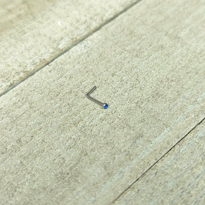 20G Stainless Steel Sapphire Blue Gem Micro Nose Ring L-Shaped
