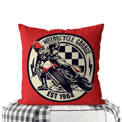 Motorcycle-Themed Double-Sided Square Pillow