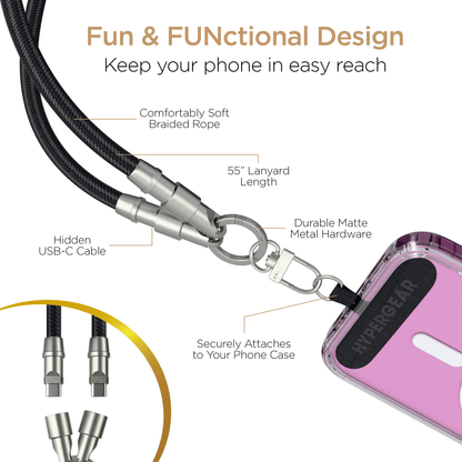 HyperGear 2-in-1 Universal Crossbody Phone Strap and Charging Cable