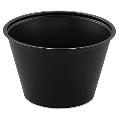 Dart Polystyrene Portion Cups, 4 oz, Black, 250/Bag, 10 Bags/Carton