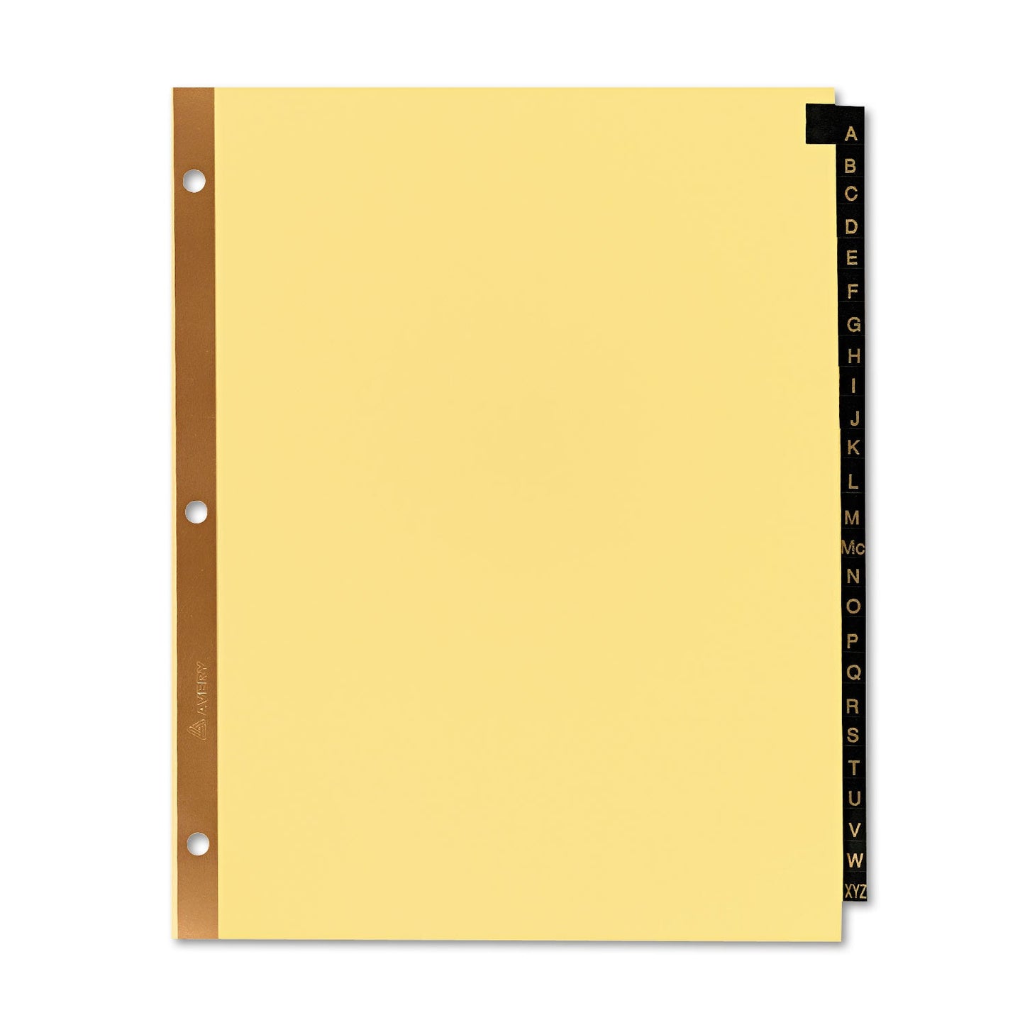Avery Preprinted Black Leather Tab Dividers w/Gold Reinforced Edge, 25-Tab, A to Z, 11 x 8.5, Buff, 1 Set