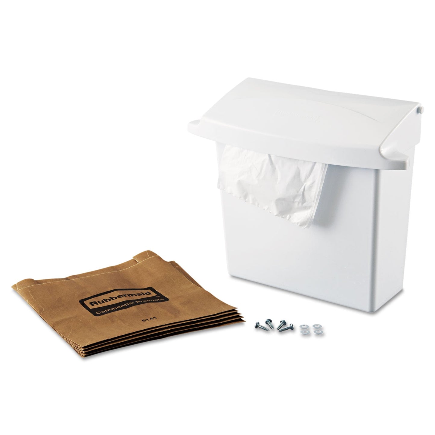Rubbermaid Sanitary Napkin Receptacle with Rigid Liner, Rectangular, Plastic, White