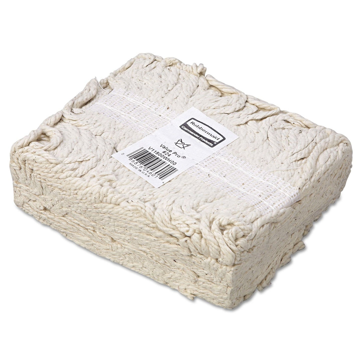 Rubbermaid Economy Cut-End Cotton Wet Mop Head, 24oz, 1" Band, White, 12/Carton