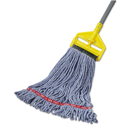 Rubbermaid Web Foot Wet Mop Head, Shrinkless, Cotton/Synthetic, Blue, Medium, 6/Carton